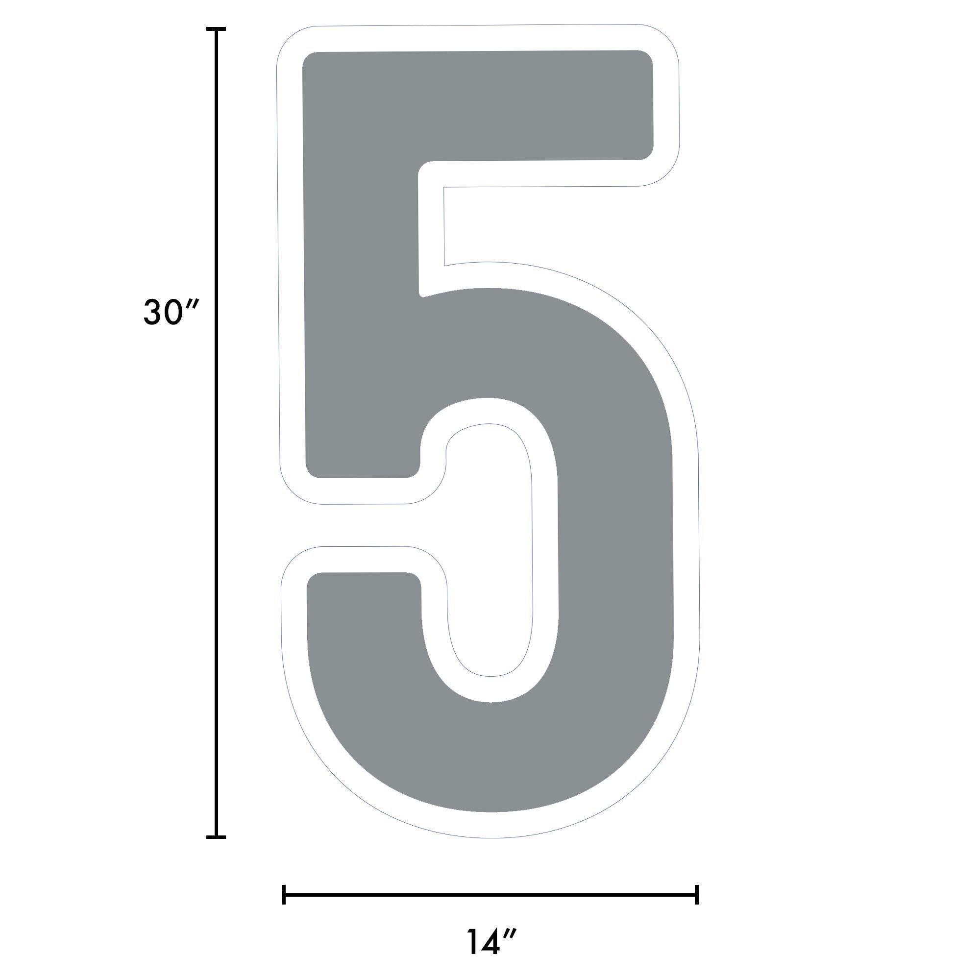 Silver Number (5) Corrugated Plastic Yard Sign, 30in